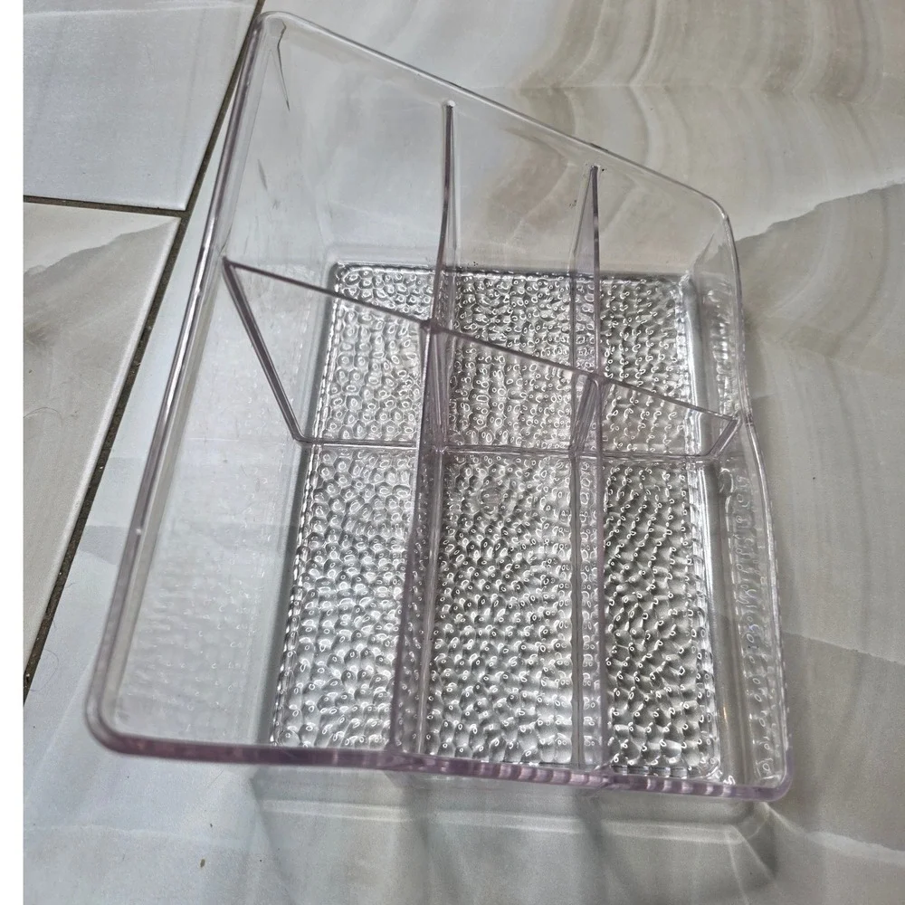 Clear Acrylic 6 Compartment Makeup Organizer Textured‎ Base Vanity Caddy L1